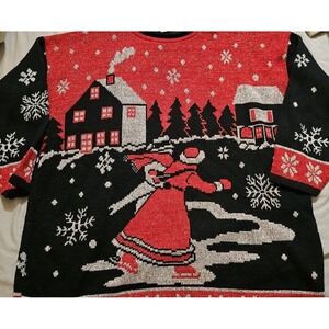 Vintage Ugly Christmas Sweater Sparkle Heart Red Patchwork Size 20W Holiday